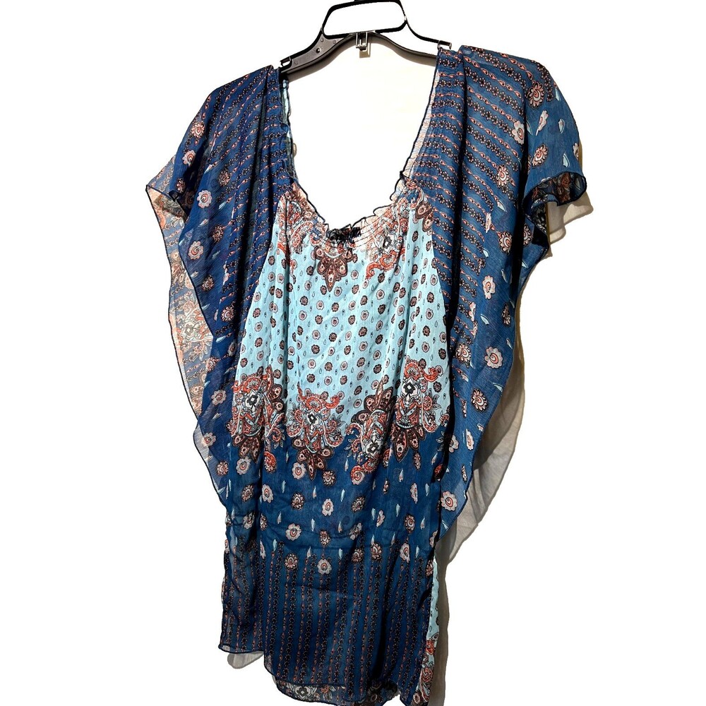 SAM & MAX Ladies blouse with kimono sleeves, elastic waist, neck line SIZE LARGE